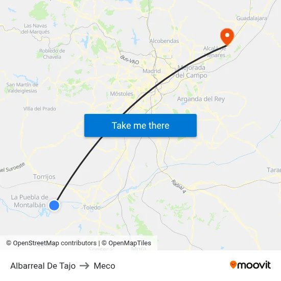 Albarreal De Tajo to Meco map