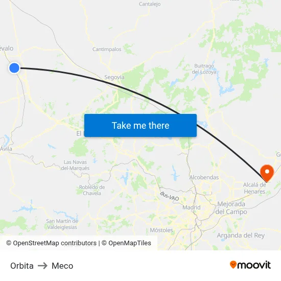 Orbita to Meco map