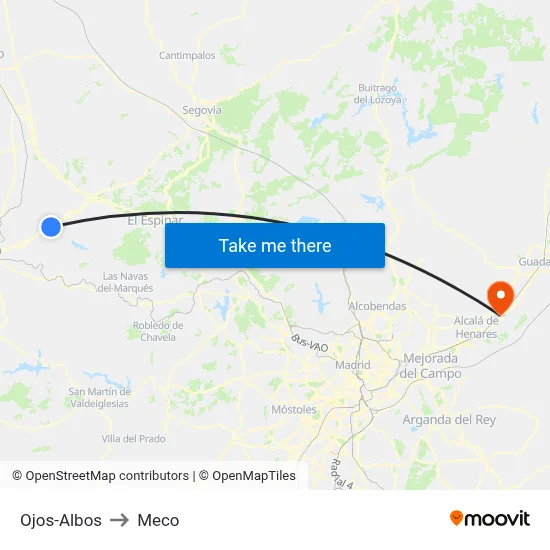 Ojos-Albos to Meco map