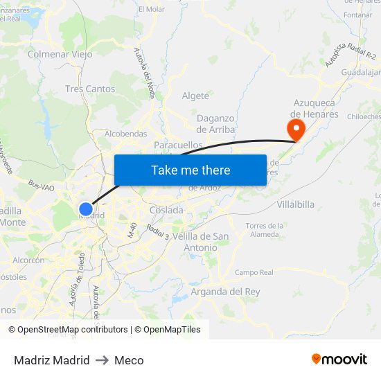 Madriz Madrid to Meco map