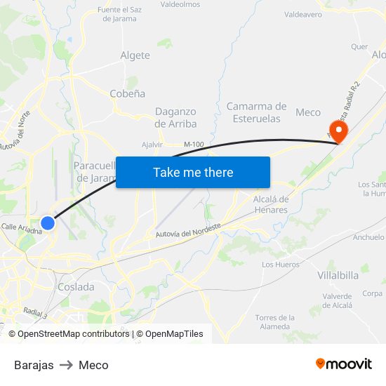 Barajas to Meco map