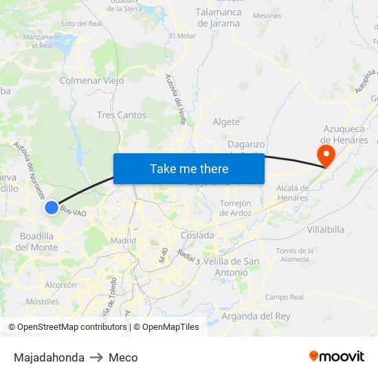 Majadahonda to Meco map