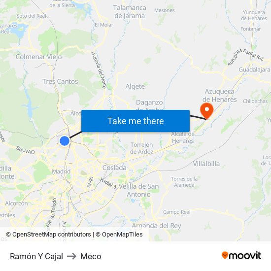 Ramón Y Cajal to Meco map