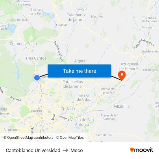 Cantoblanco Universidad to Meco map