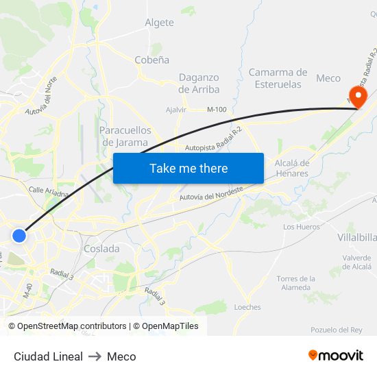 Ciudad Lineal to Meco map