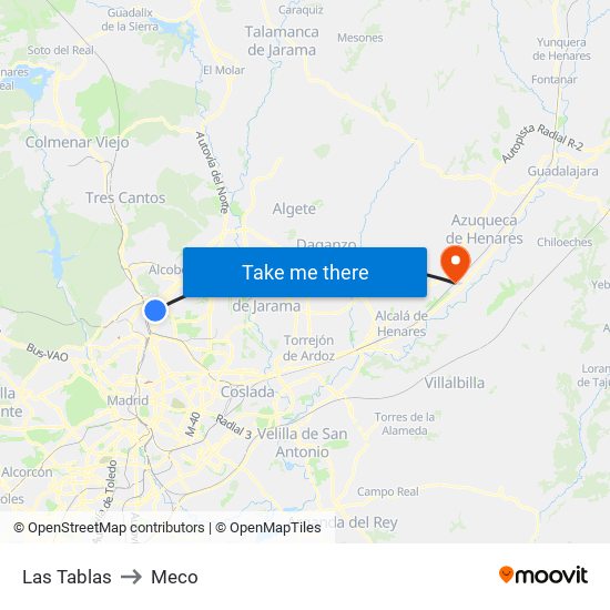 Las Tablas to Meco map