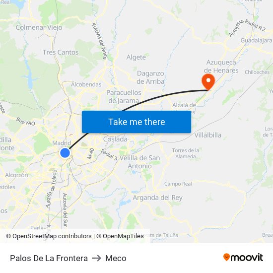 Palos De La Frontera to Meco map
