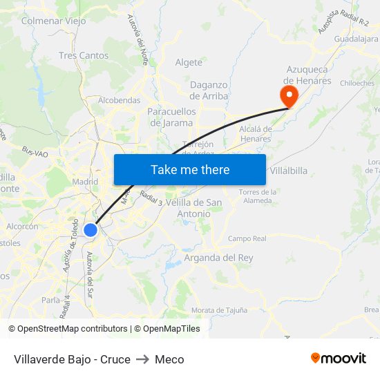 Villaverde Bajo - Cruce to Meco map