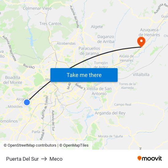 Puerta Del Sur to Meco map