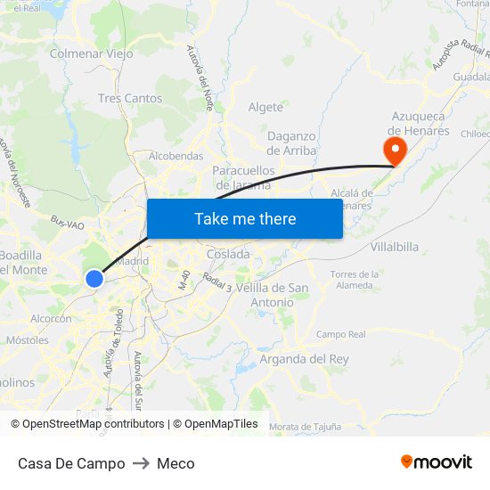 Casa De Campo to Meco map