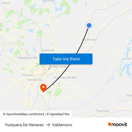 Yunquera De Henares to Valdemoro map