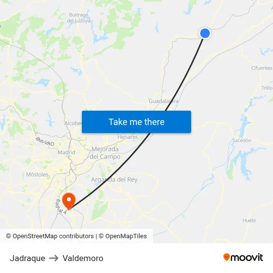 Jadraque to Valdemoro map