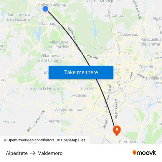 Alpedrete to Valdemoro map