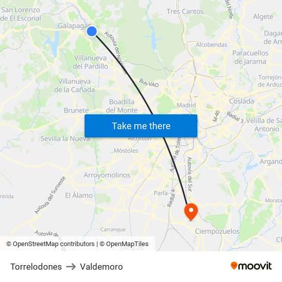 Torrelodones to Valdemoro map