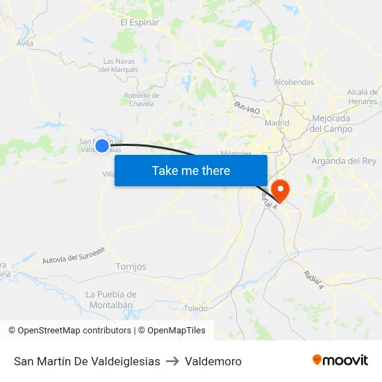 San Martín De Valdeiglesias to Valdemoro map