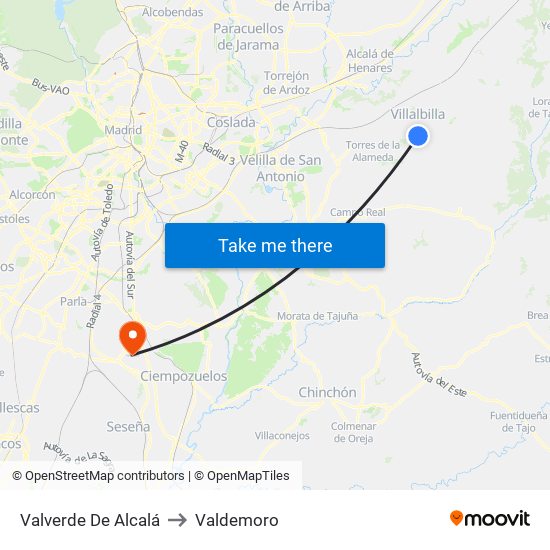 Valverde De Alcalá to Valdemoro map