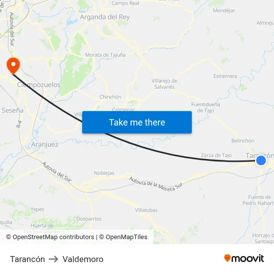 Tarancón to Valdemoro map