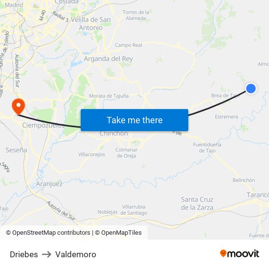 Driebes to Valdemoro map