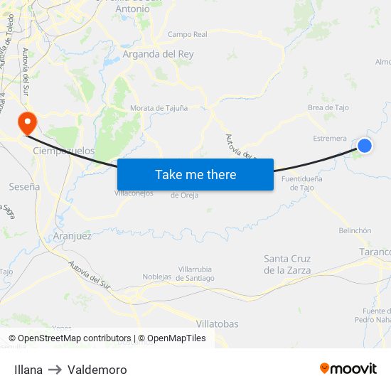 Illana to Valdemoro map