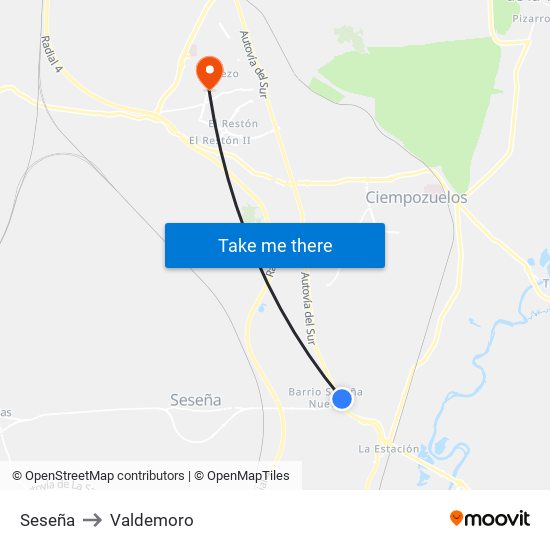 Seseña to Valdemoro map