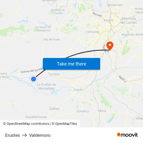 Erustes to Valdemoro map