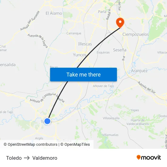 Toledo to Valdemoro map