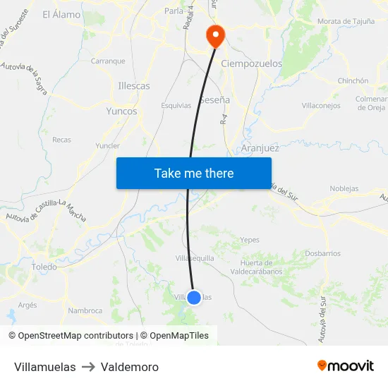 Villamuelas to Valdemoro map