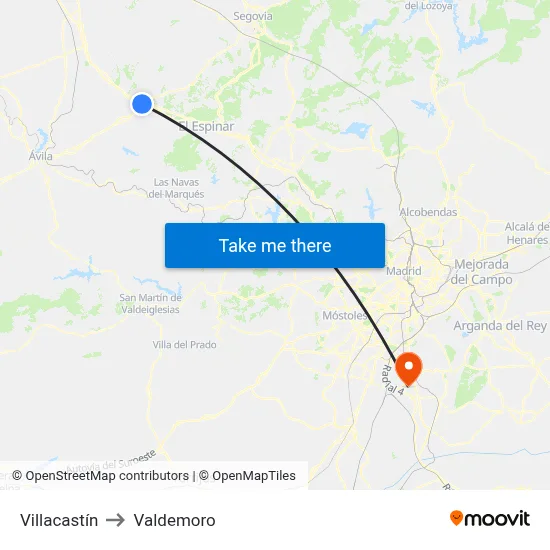 Villacastín to Valdemoro map