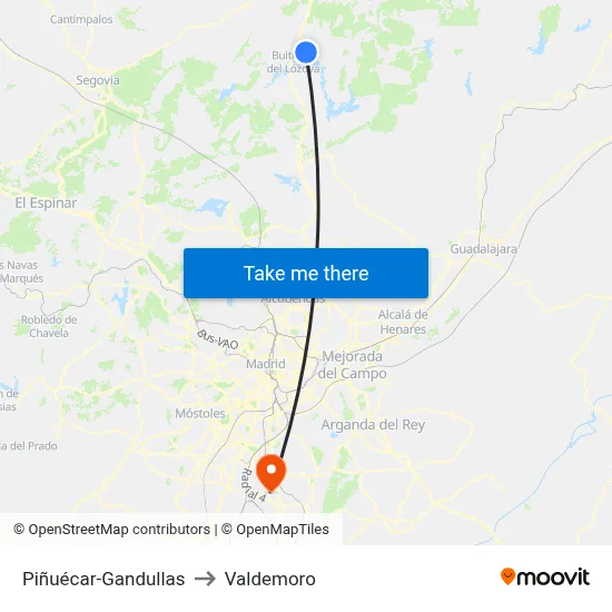 Piñuécar-Gandullas to Valdemoro map