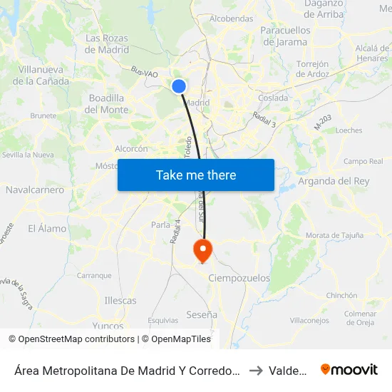 Área Metropolitana De Madrid Y Corredor Del Henares to Valdemoro map