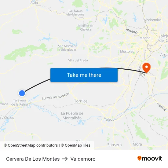 Cervera De Los Montes to Valdemoro map