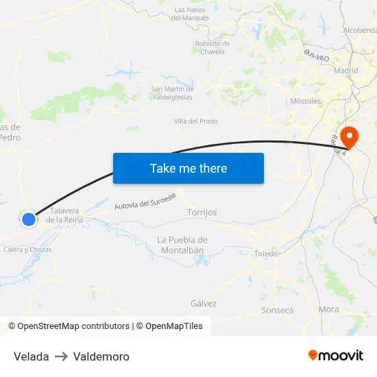 Velada to Valdemoro map