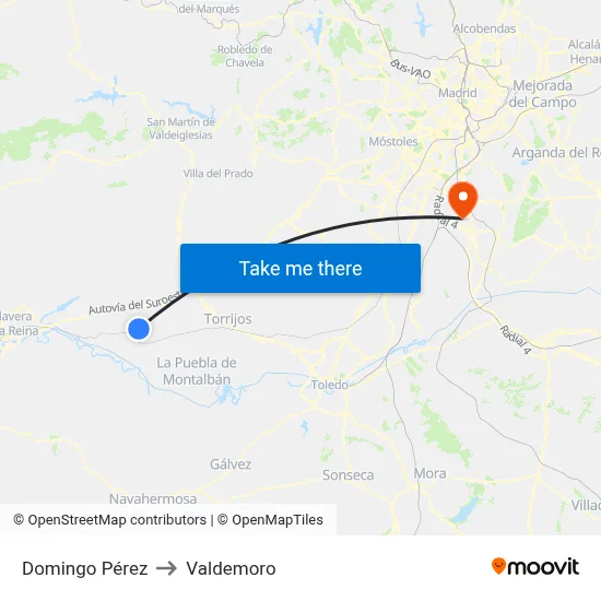 Domingo Pérez to Valdemoro map