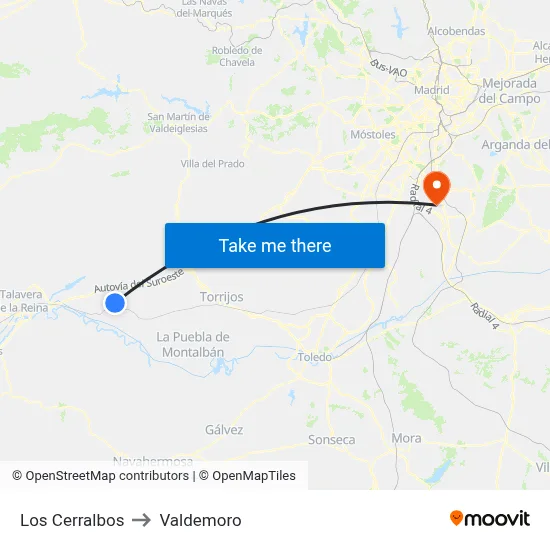 Los Cerralbos to Valdemoro map