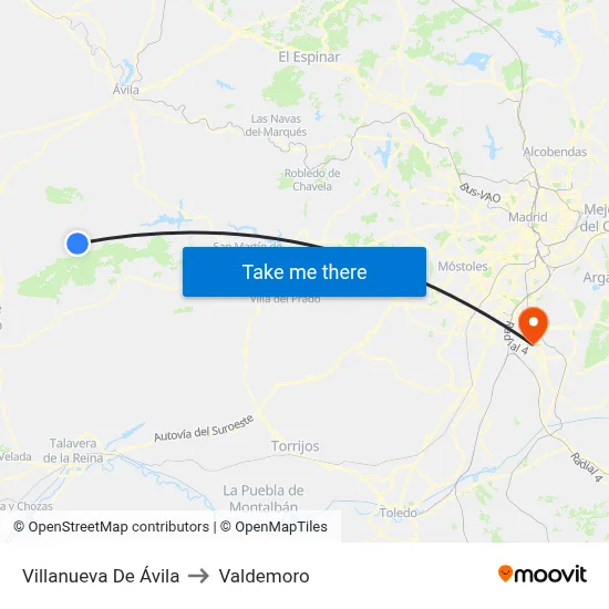 Villanueva De Ávila to Valdemoro map