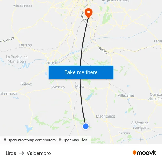 Urda to Valdemoro map