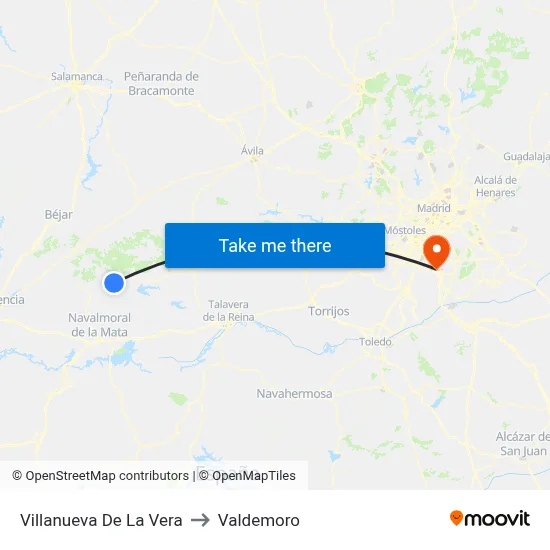 Villanueva De La Vera to Valdemoro map