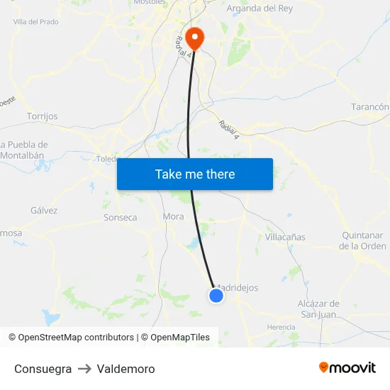 Consuegra to Valdemoro map