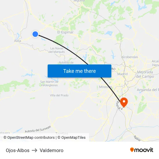 Ojos-Albos to Valdemoro map
