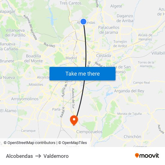 Alcobendas to Valdemoro map