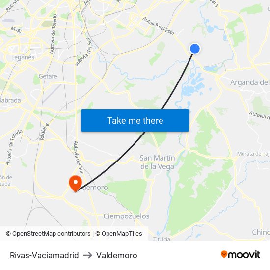 Rivas-Vaciamadrid to Valdemoro map