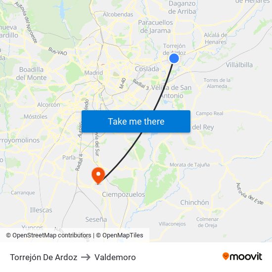 Torrejón De Ardoz to Valdemoro map