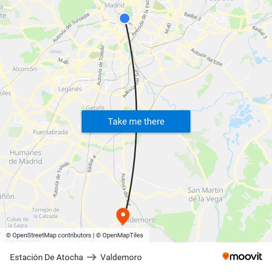 Estación De Atocha to Valdemoro map
