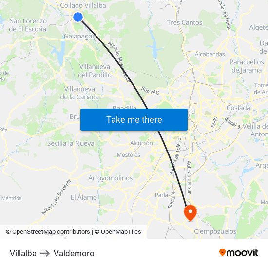 Villalba to Valdemoro map