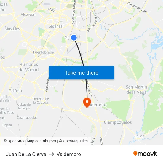 Juan De La Cierva to Valdemoro map