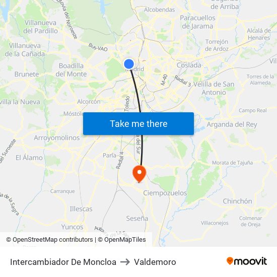 Intercambiador De Moncloa to Valdemoro map
