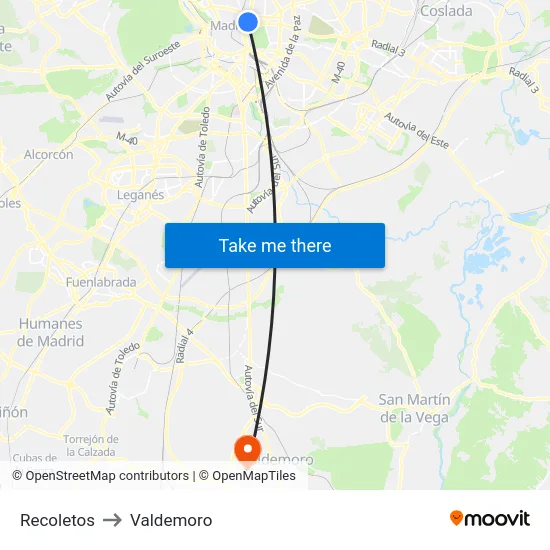Recoletos to Valdemoro map