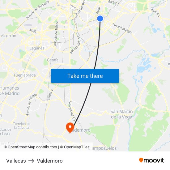 Vallecas to Valdemoro map
