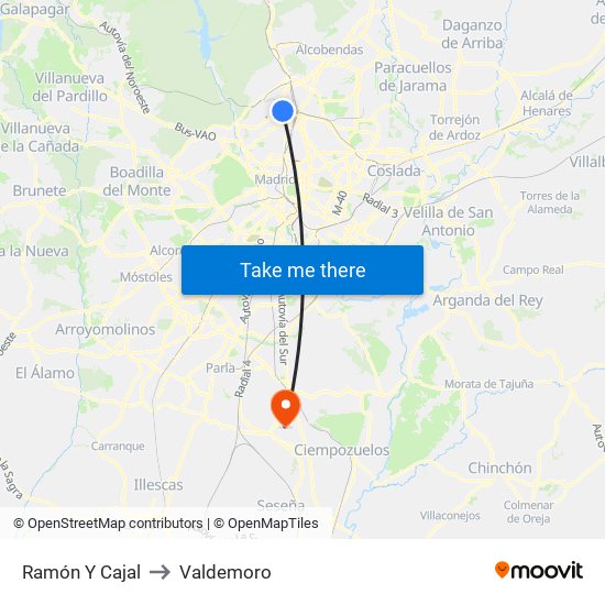 Ramón Y Cajal to Valdemoro map