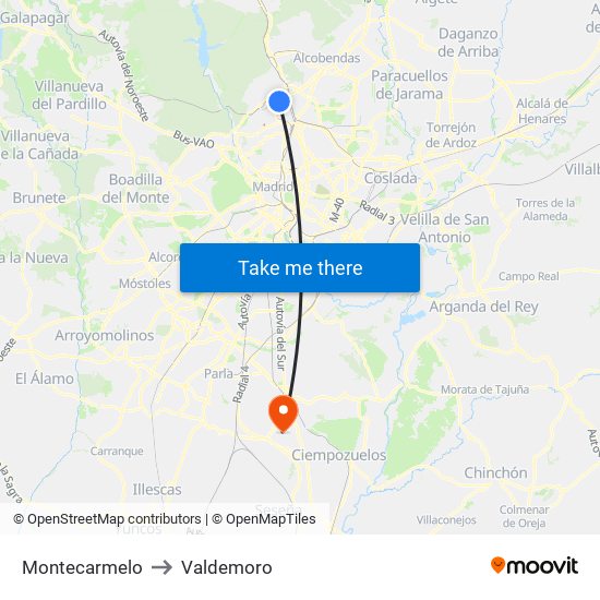 Montecarmelo to Valdemoro map